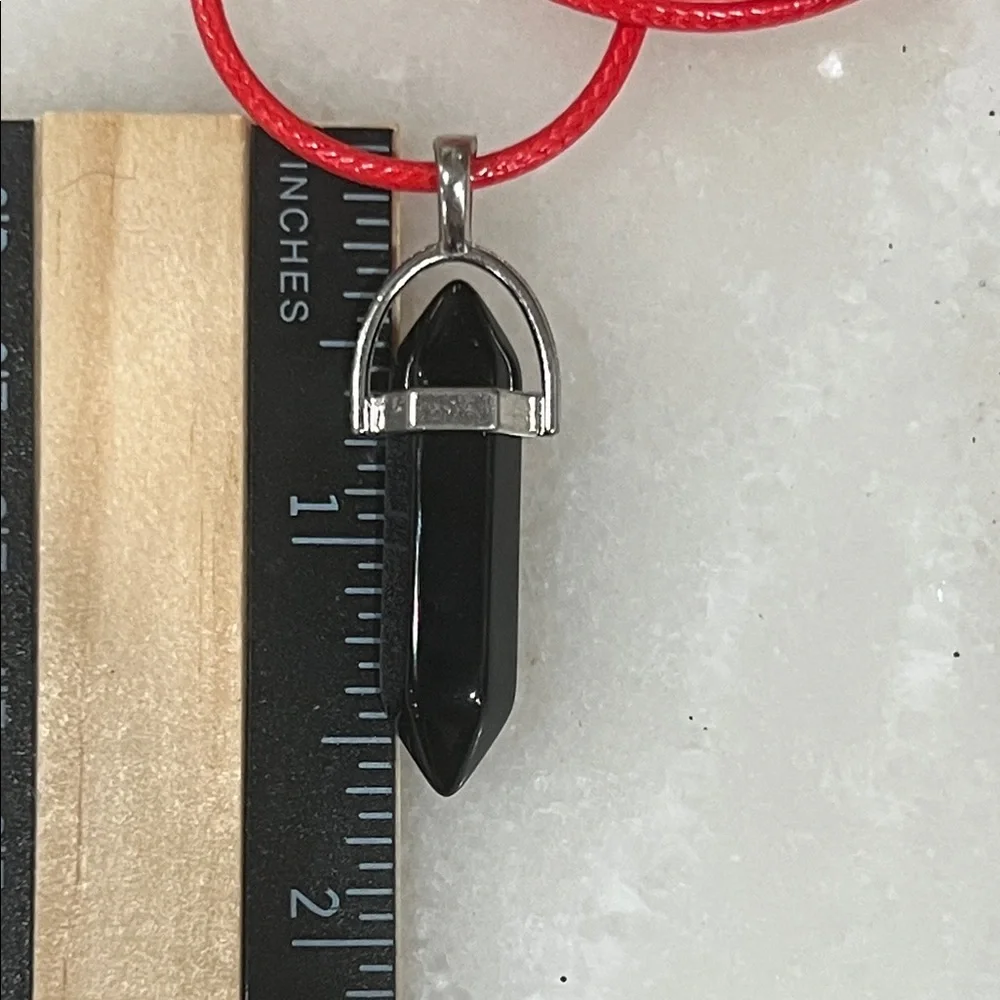 Sleek Black Pendant Necklace with Red Cord - Picture 3 of 3